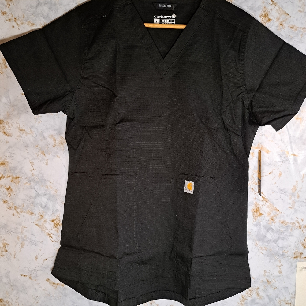 Carhartt Men's Black Short Sleeve Scrub Top Rugged Flex Top